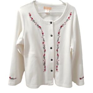 Ivory Fleece Cardigan with Floral Embroidery Sweater